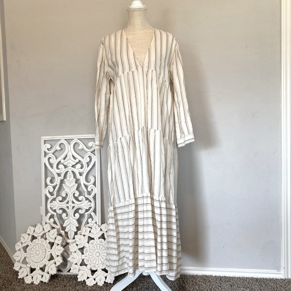 ZARA midi/maxi Lenin long sleeve dress with vneck brand new condition 55” long✨ - Picture 5 of 8